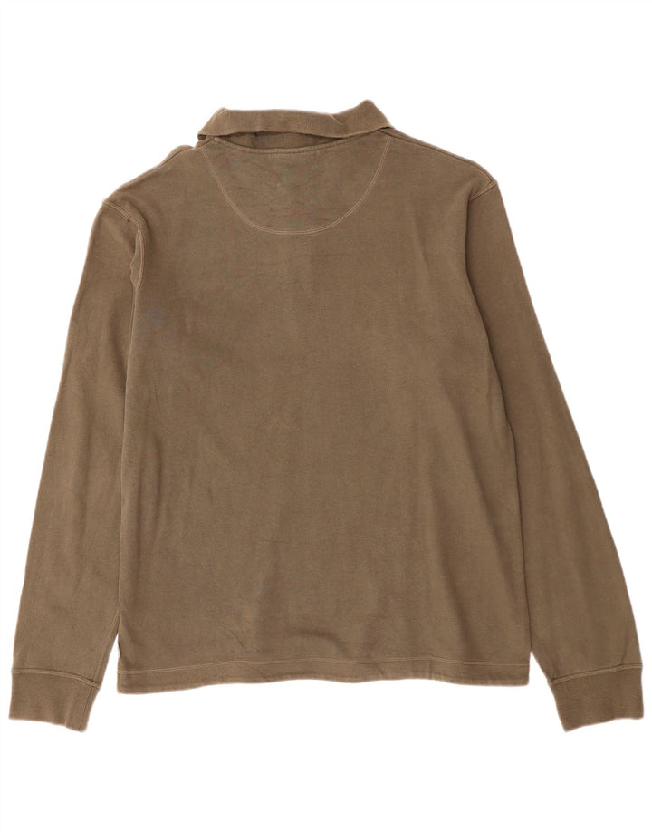 TIMBERLAND Mens Regular Fit Long Sleeve Polo Shirt Medium Khaki Cotton