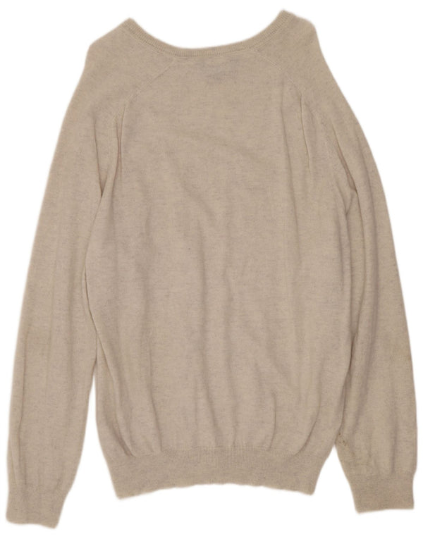 CREW CLOTHING Mens V-Neck Jumper Sweater 2XL Beige Flecked Merino Wool