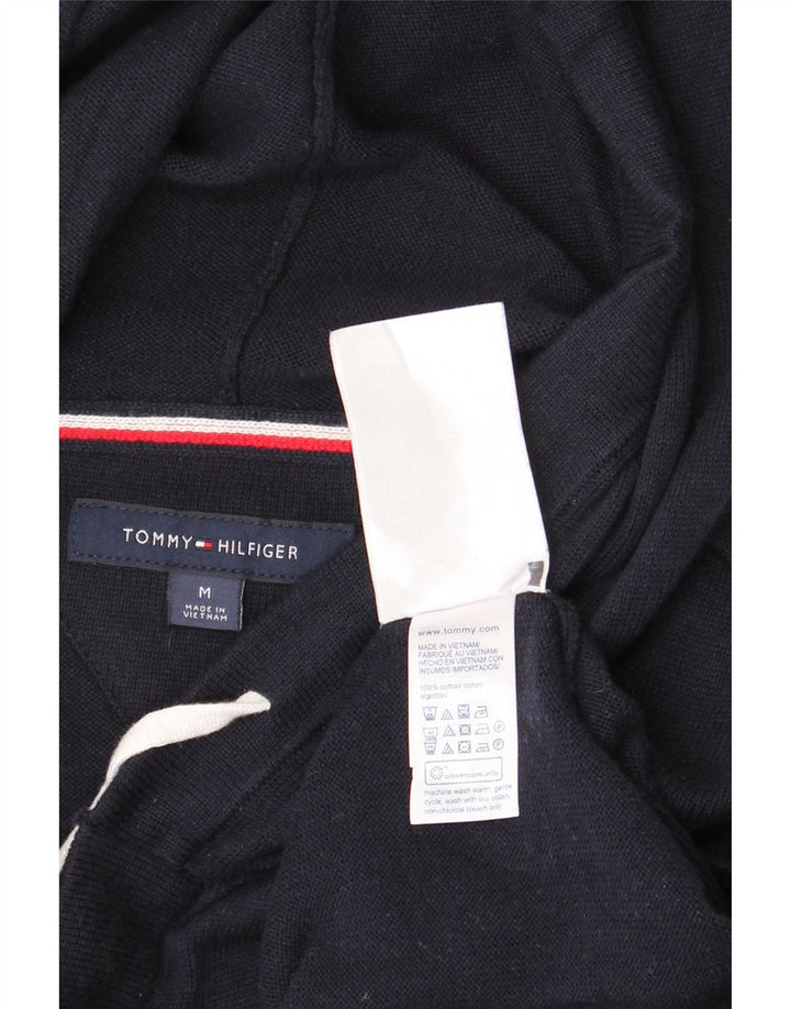 Tommy Hilfiger Mens Button Neck Hoodie Jumper Medium Navy Blue Cotton