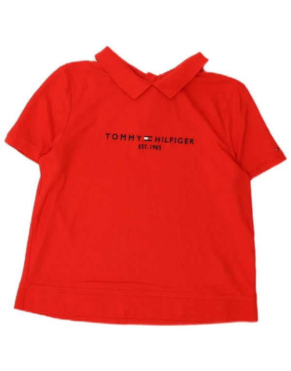 Tommy Hilfiger Womens Graphic Polo Shirt UK 14 Large Red Cotton