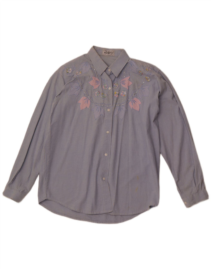 VINTAGE Womens Shirt UK 18 XL Blue Floral Cotton Retro