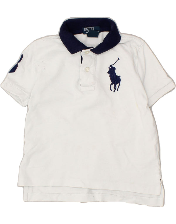 POLO RALPH LAUREN Boys Graphic Polo Shirt 2-3 Years White Cotton