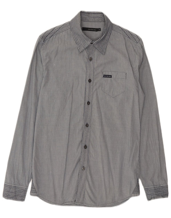 Calvin Klein Jeans Mens Checked  Shirt Small Blue Pinstripe Cotton