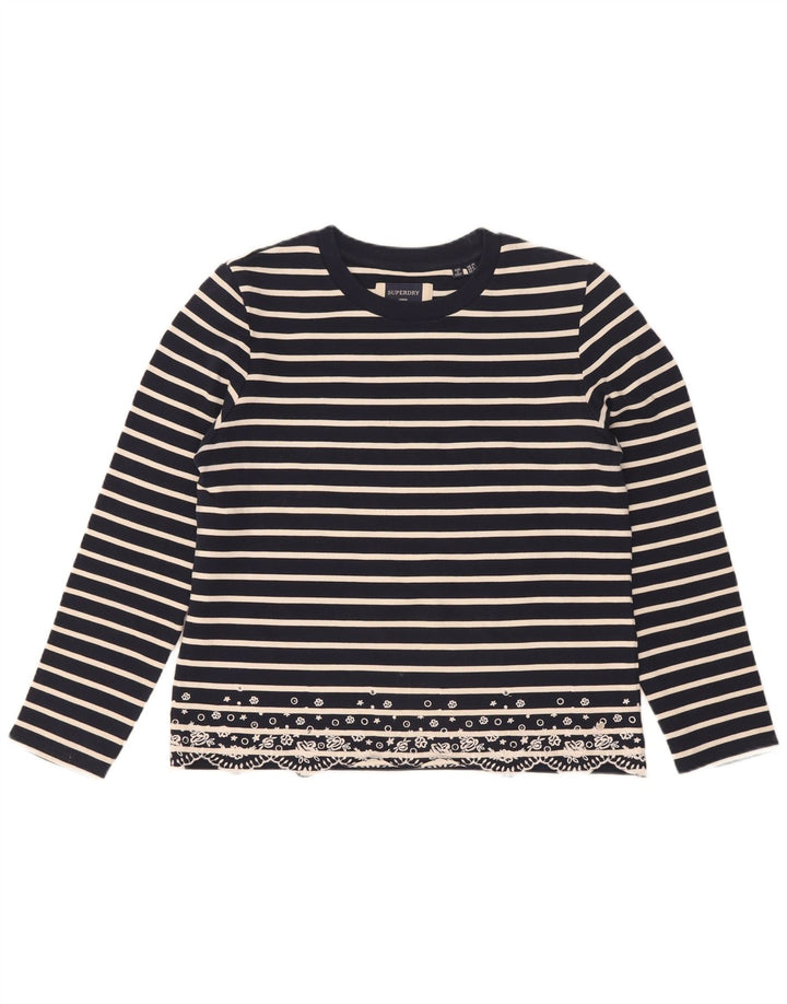 Superdry Womens Oversized Top Long Sleeve UK 10 Small Navy Blue Striped