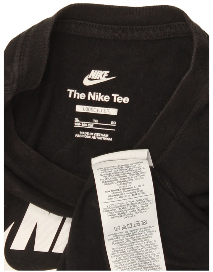 NIKE Girls Loose Fit Graphic T-Shirt Top 13-14 Years XL Black Cotton