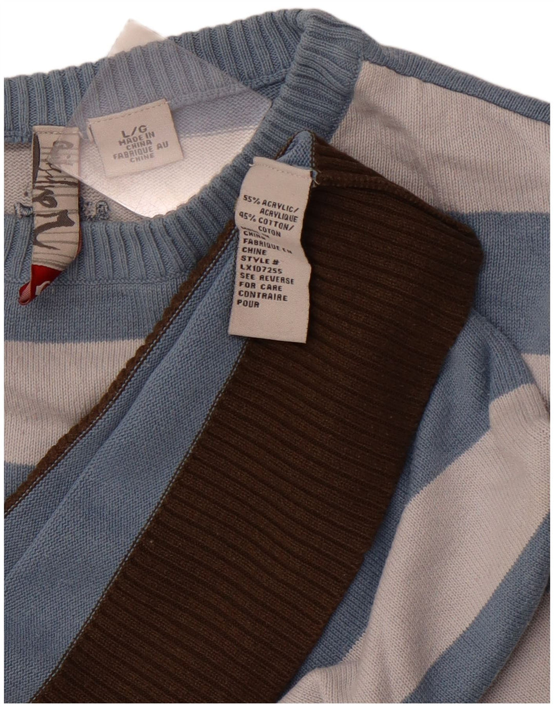 QUIKSILVER Mens Crew Neck Jumper Sweater Large Blue Striped Acrylic