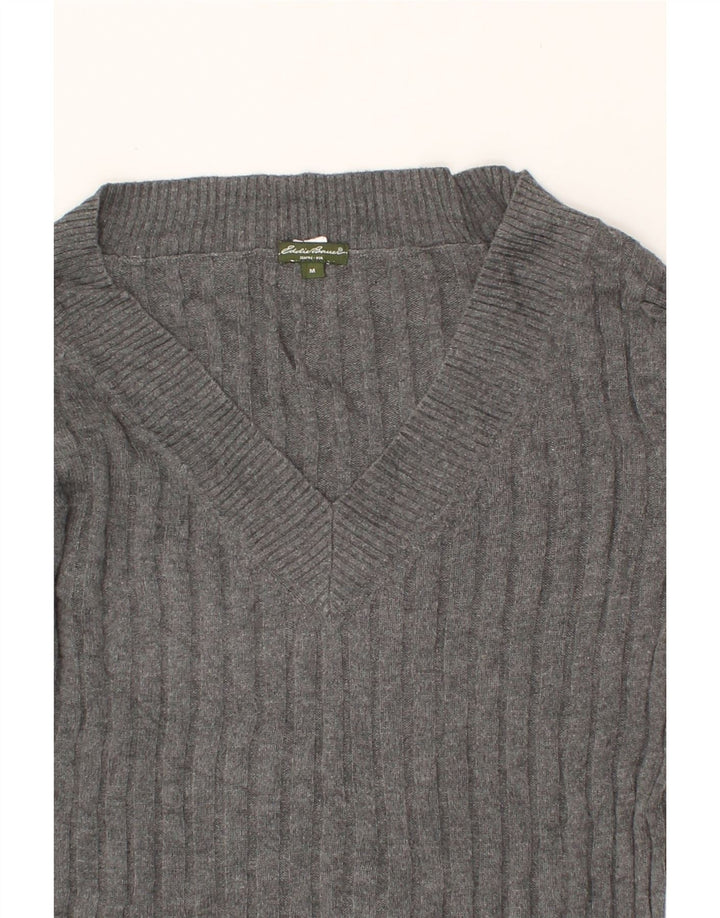 EDDIE BAUER Womens V-Neck Jumper Sweater UK 14 Medium Grey Cotton Vintage Eddie Bauer and Second-Hand Eddie Bauer from Messina Hembry 