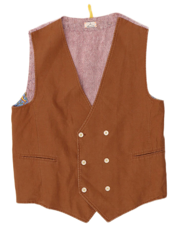 Berna Mens Double Breasted Waistcoat Medium Brown Cotton