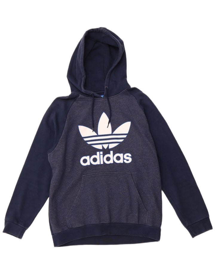 ADIDAS Mens Graphic Hoodie Jumper Large Navy Blue Cotton