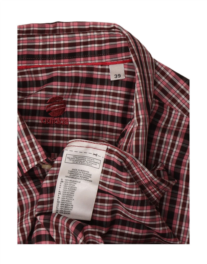 ADIDAS Mens Shirt Size 39 Medium Burgundy Check Cotton