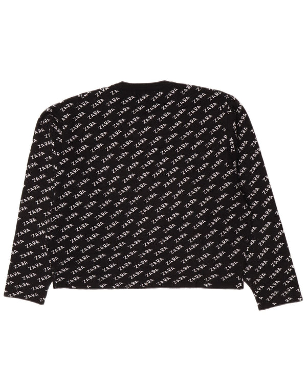 Zara Womens Graphic Crew Neck Jumper Sweater UK 14 Medium Black
