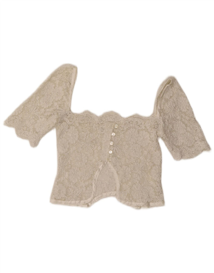 Vintage Womens Lace Crop Top UK 4 XS White
