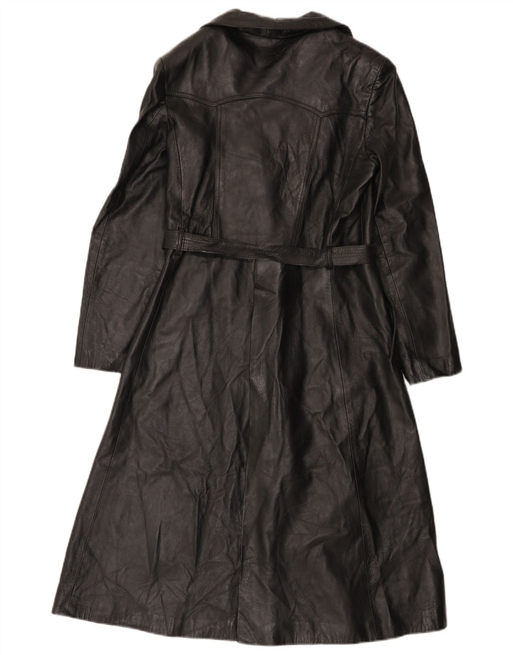 Vintage Womens Double Breasted Leather Coat IT 46 Large Black