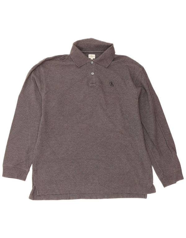 CALVIN KLEIN JEANS Boys Long Sleeve Polo Shirt 15-16 Years Grey