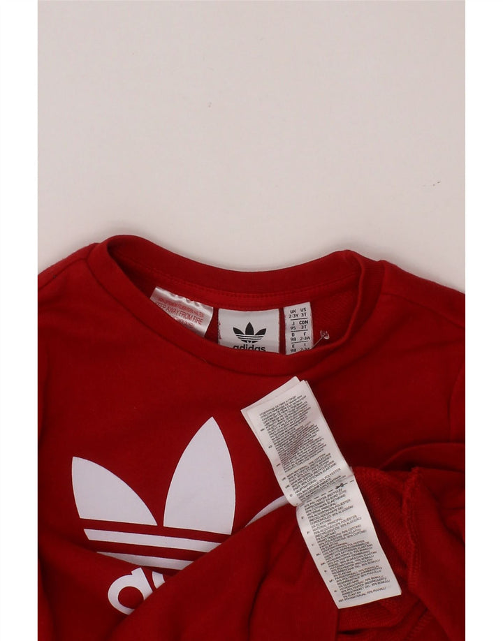 ADIDAS Girls Graphic Sweatshirt Jumper 2-3 Years Red Cotton