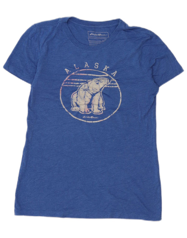 Eddie Bauer Womens Alaska Graphic T-Shirt Top UK 10 Small Blue Polyester