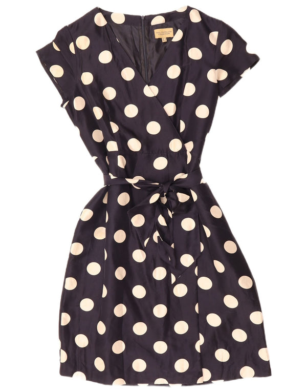 PAUL COSTELLOE Womens A-Line Dress UK 16 Large Navy Blue Polka Dot Silk