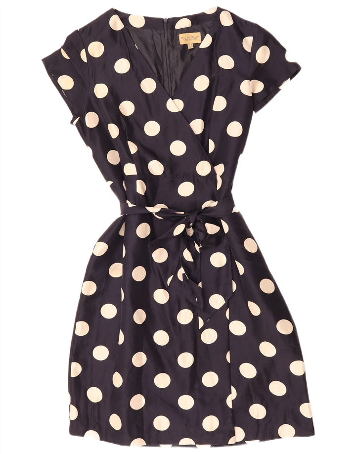 PAUL COSTELLOE Womens A-Line Dress UK 16 Large Navy Blue Polka Dot Silk