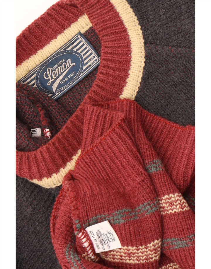Lemon Mens Crew Neck Jumper Sweater XL Multicoloured Fair Isle Wool