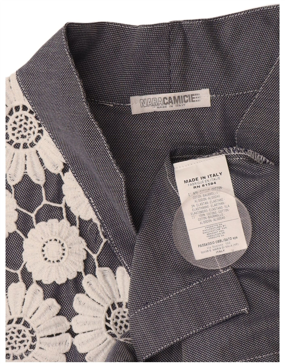 Naracamicie Womens Shirt Blouse UK 12 Medium Navy Blue Floral Cotton