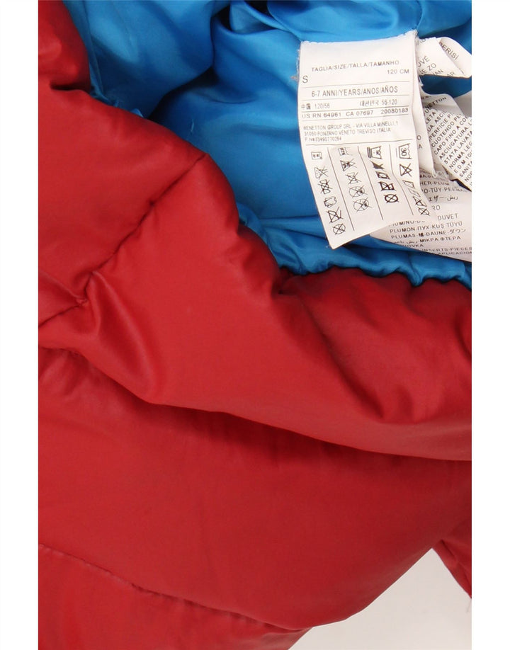 BENETTON Boys Graphic Hooded Padded Jacket 6-7 Years Small Red Polyester Vintage Benetton and Second-Hand Benetton from Messina Hembry 