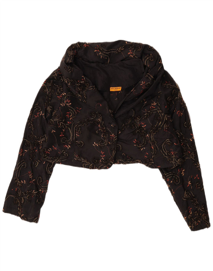 Vintage Womens Bolero Jacket UK 14 Large Black Floral