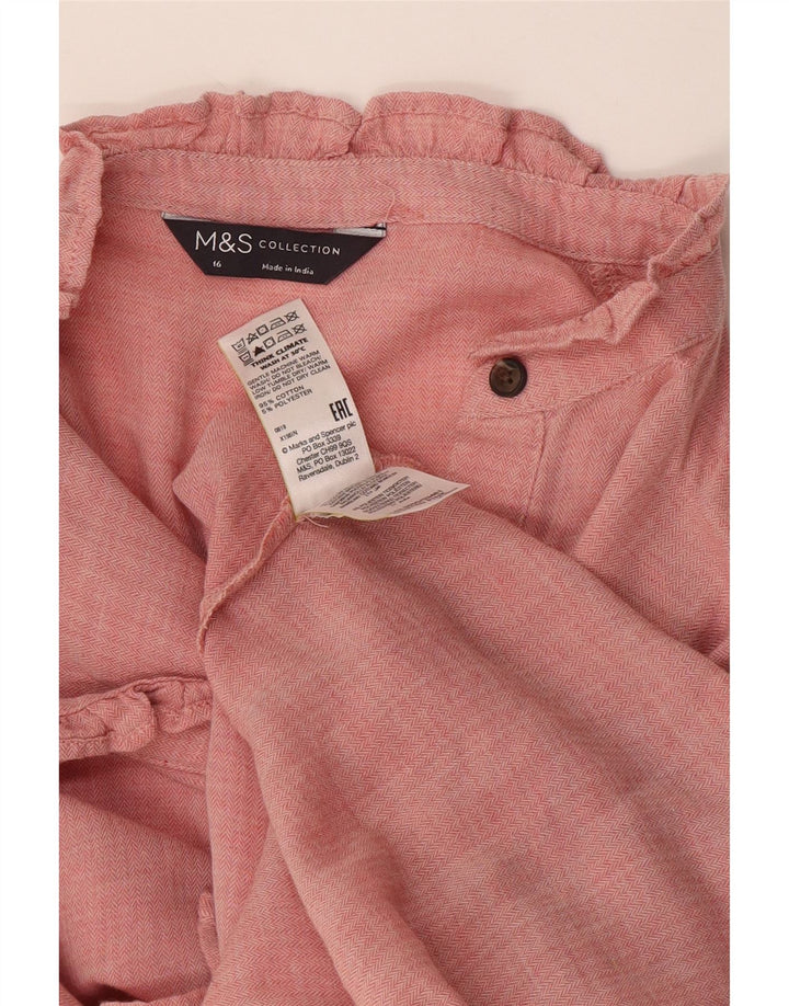 Marks & Spencer Womens Ruffle Front Pullover Shirt UK 16 Large Pink