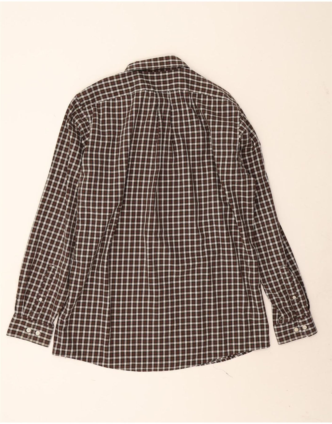 Eddie Bauer Mens Tall Classic Fit Shirt Large Brown Gingham Cotton