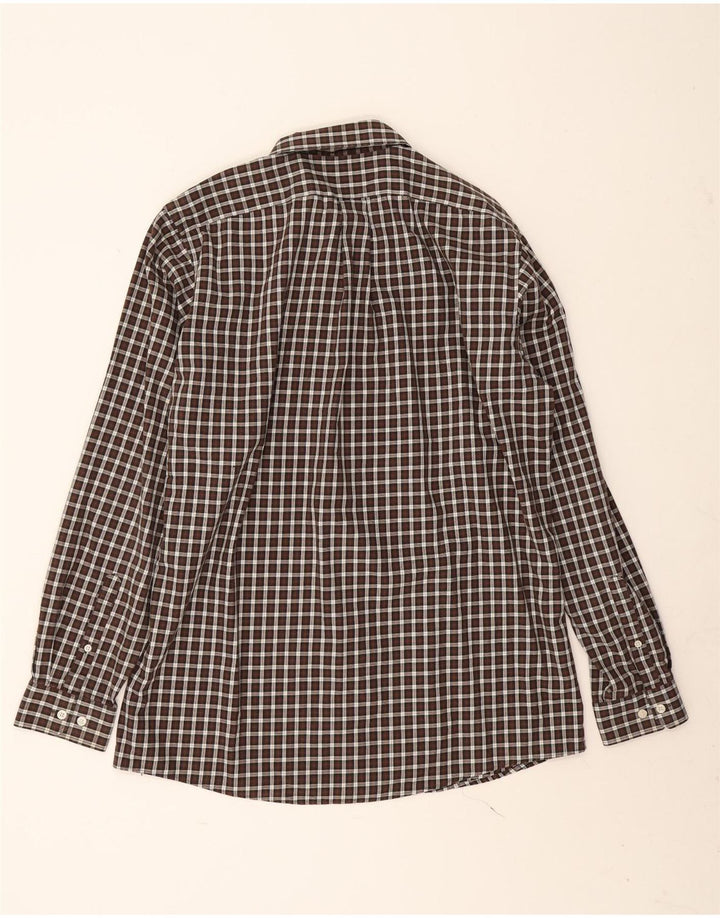 Eddie Bauer Mens Tall Classic Fit Shirt Large Brown Gingham Cotton