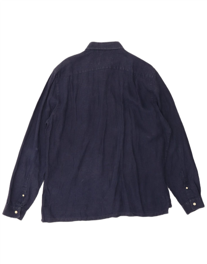 LACOSTE Mens Regular Fit Shirt Size 43 Large Navy Blue Linen