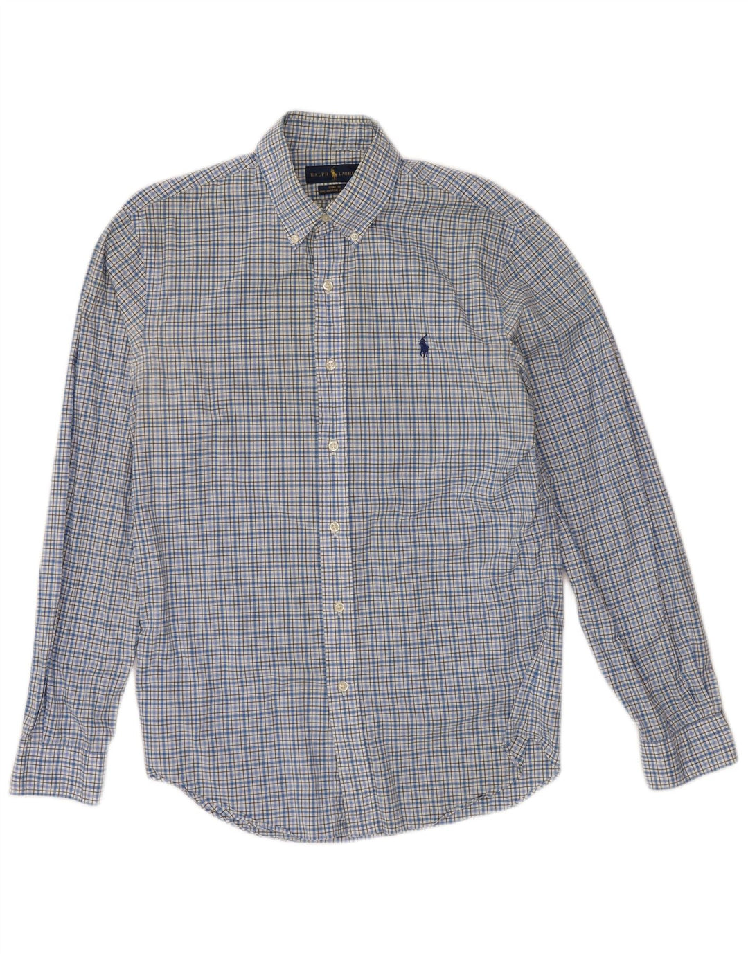 RALPH LAUREN Mens Slim Fit Shirt Medium Blue Check Cotton