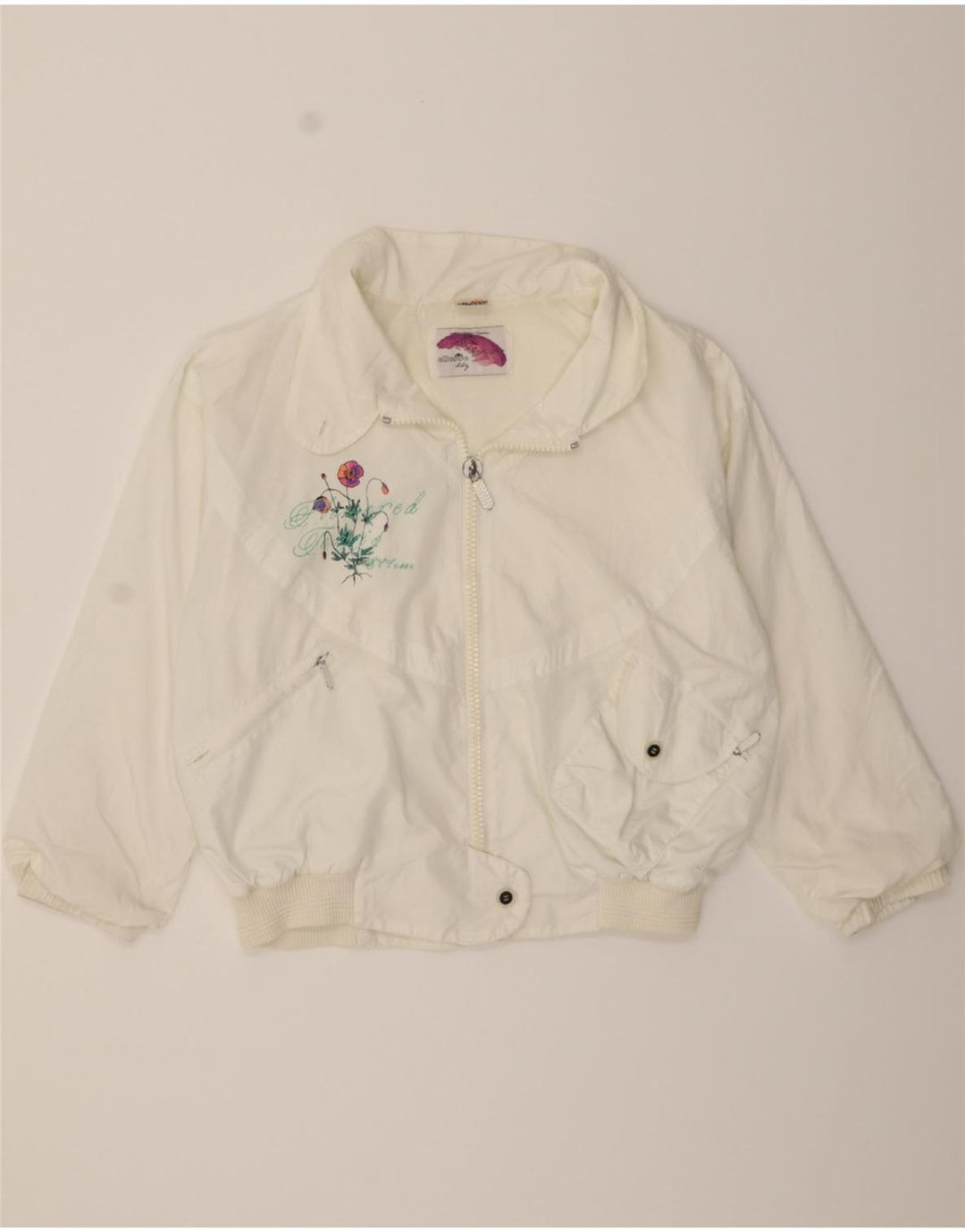 ELLESSE Womens Bomber Jacket UK 20 2XL Off White Floral Vintage Ellesse and Second-Hand Ellesse from Messina Hembry 