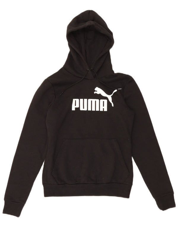 Puma Womens Graphic Hoodie Jumper UK 10 Small Black Cotton