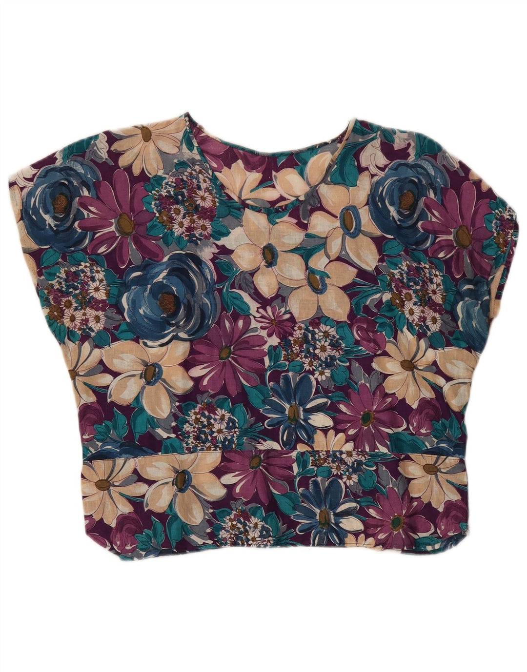 VINTAGE Womens Crop Blouse Top UK 14 Medium Multicoloured Floral