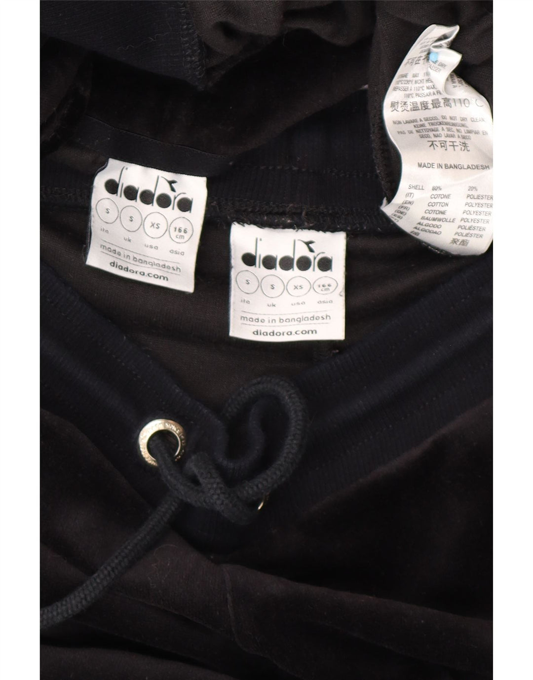 DIADORA Womens Oversized Velour Full Tracksuit UK 10 Small  Black