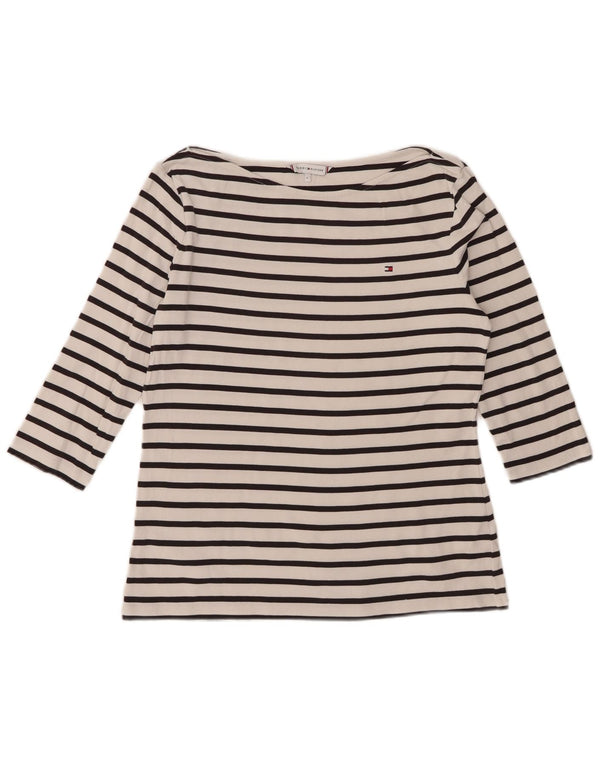 Tommy Hilfiger Womens Top 3/4 Sleeve UK 14 Large White Striped Cotton