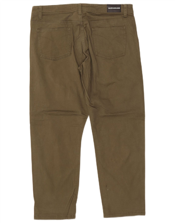 CALVIN KLEIN Womens Tapered Cropped Trousers US 12 Large W34 L26 Khaki