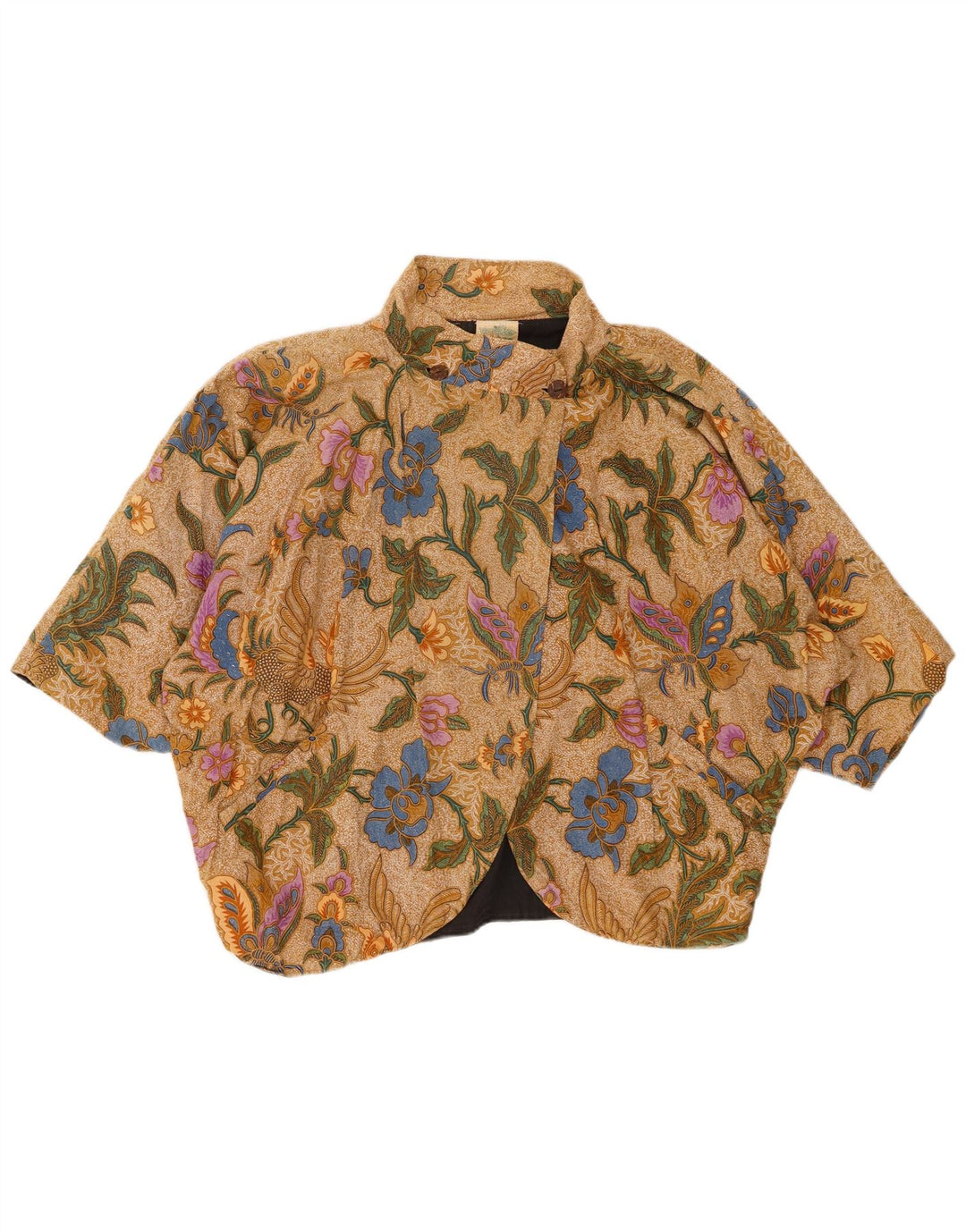 VINTAGE Womens Short Sleeve Bolero Top UK 20 2XL Brown Floral Cotton