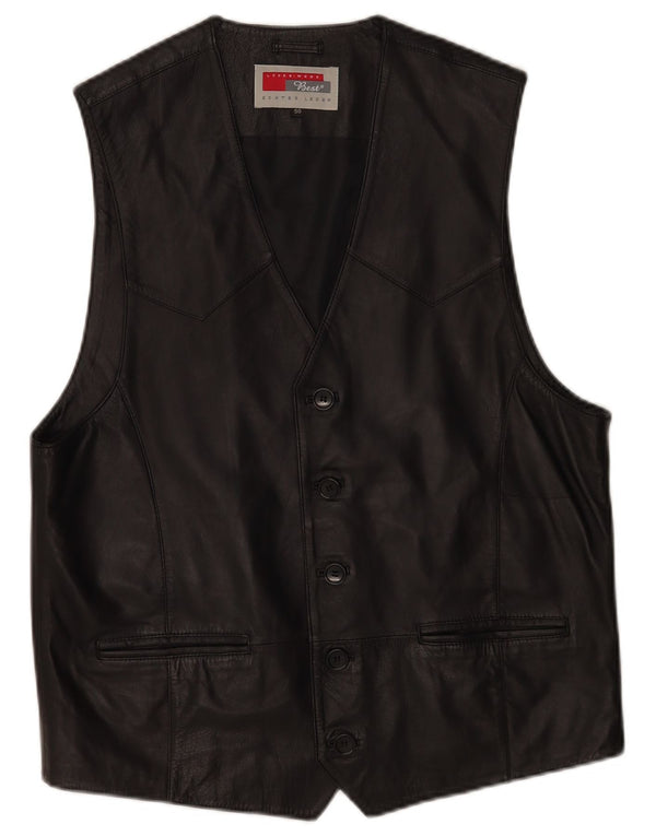 Vintage Mens Leather Waistcoat EU 50 Medium Black Leather