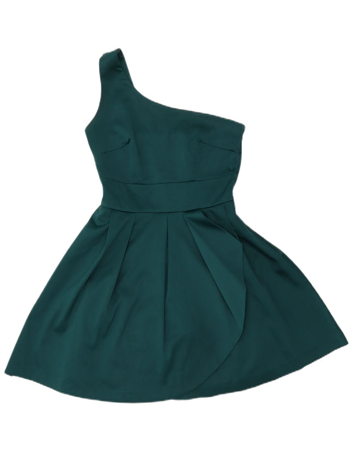 WAREHOUSE Womens One Shoulder Dress UK 8 Small Green Polyester