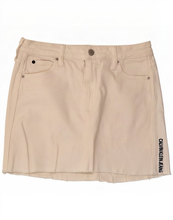 Calvin Klein Jeans Womens Graphic Mini Skirt W26 Small White Cotton