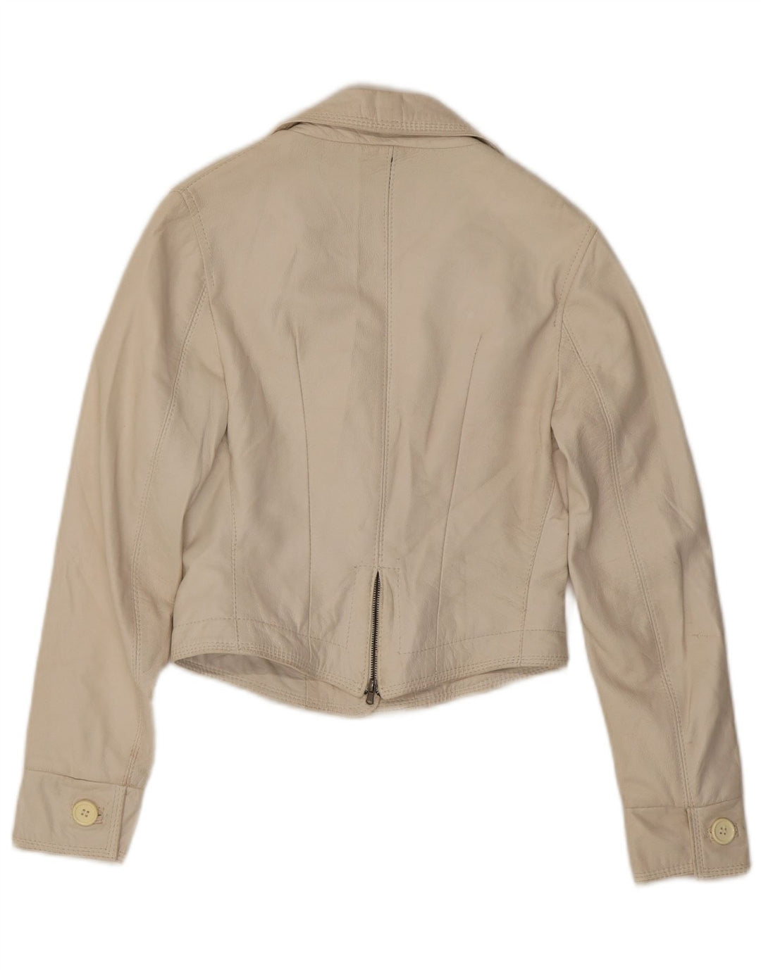 NADINE Womens 3 Button Leather Blazer Jacket UK 10 Small White Leather