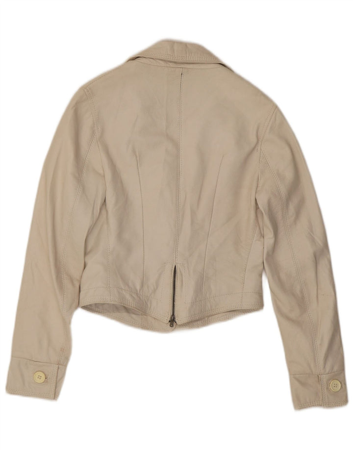 NADINE Womens 3 Button Leather Blazer Jacket UK 10 Small White Leather