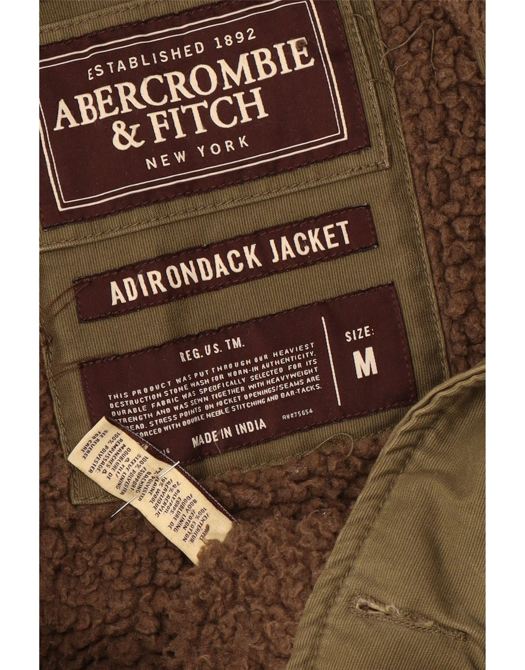 Abercrombie & Fitch Mens Sherpa Jacket UK 38 Medium Khaki Cotton