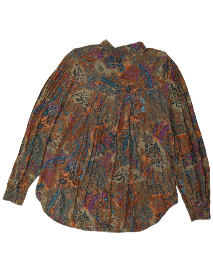 Vintage Womens Longline Oversized Shirt Blouse UK 14 Medium Green Paisley