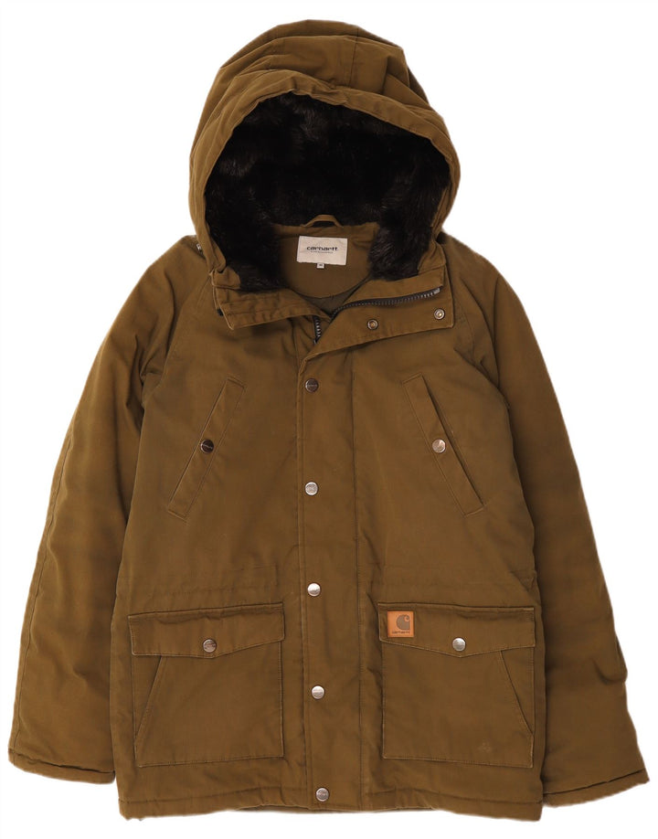 Carhartt Mens Hooded Utility Jacket UK 38 Medium Khaki Cotton
