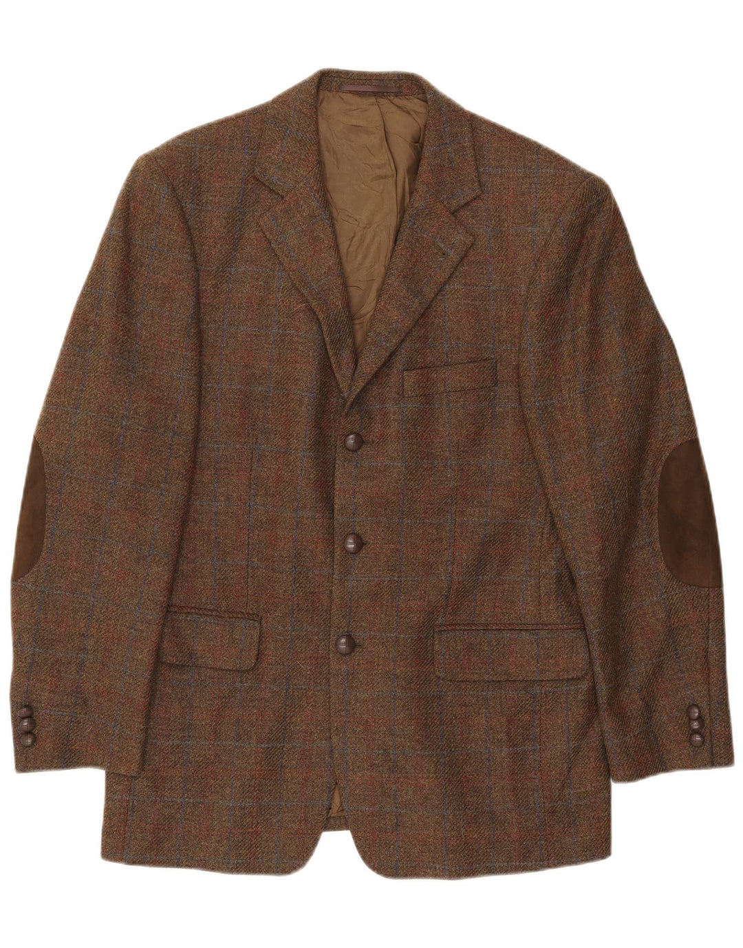 Gilberto Mens 3 Button Blazer Jacket UK 40 Large Brown Check Virgin Wool