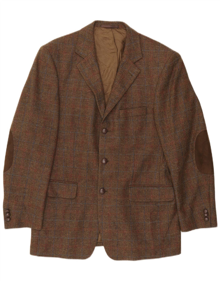 Gilberto Mens 3 Button Blazer Jacket UK 40 Large Brown Check Virgin Wool