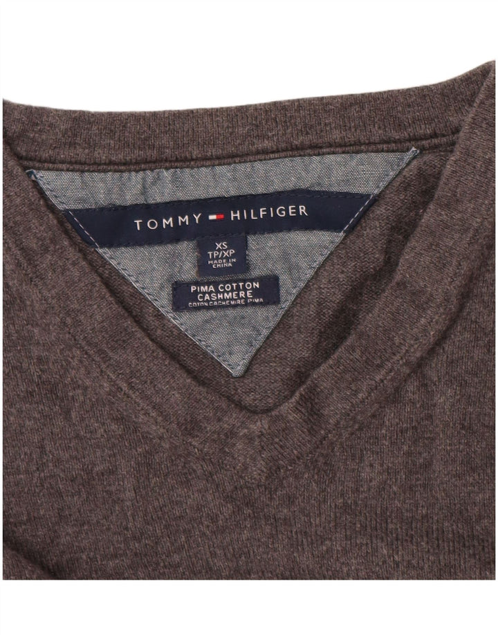 Tommy Hilfiger Mens V-Neck Jumper Sweater XS Grey Cotton