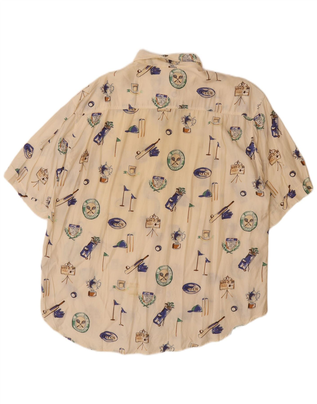 BARONI Mens Graphic Short Sleeve Shirt Large Off White Viscose